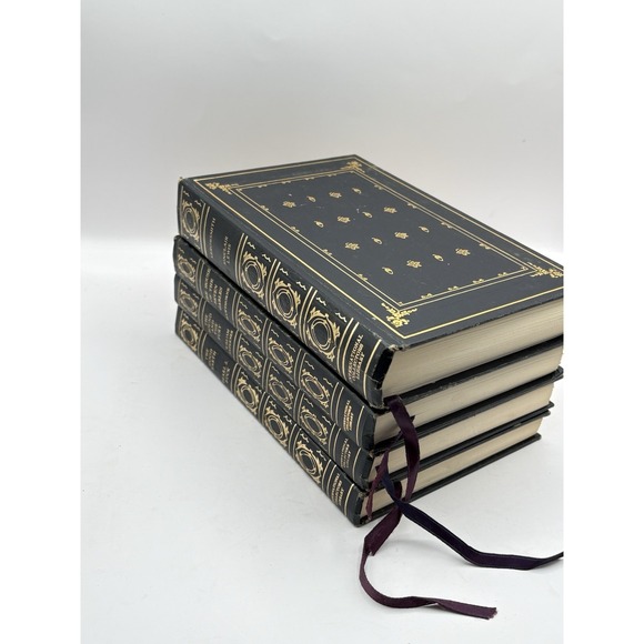 Other - Decorative Vtg Book Set Faux Leather Dark Academia Navy Gold International Coll.